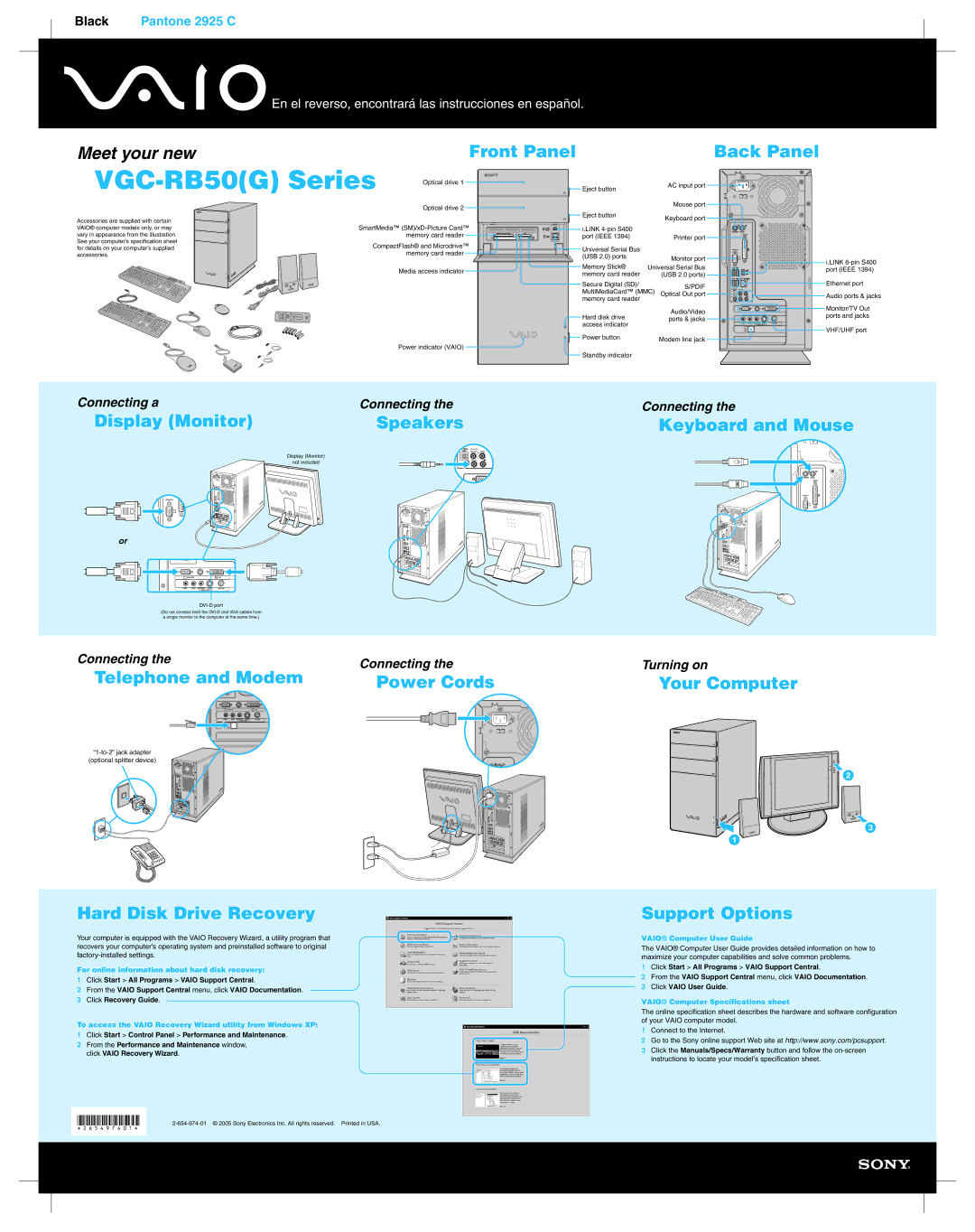 Sony VGC-RB50(G) specifications Display Monitor Speakers Keyboard and Mouse, Telephone and Modem, Power Cords 