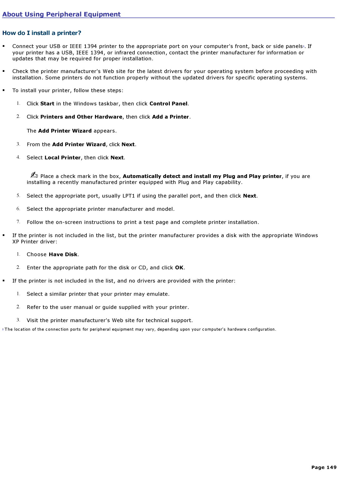 Sony VGCRA930, VGCRA830 specifications About Using Peripheral Equipment 