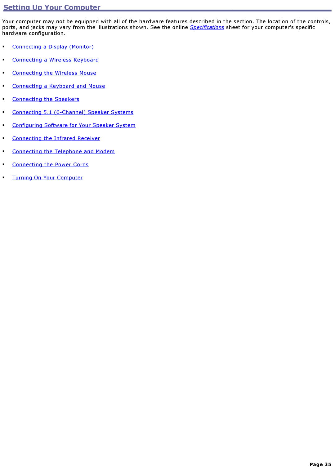 Sony VGCRA930, VGCRA830 specifications Setting Up Your Computer 