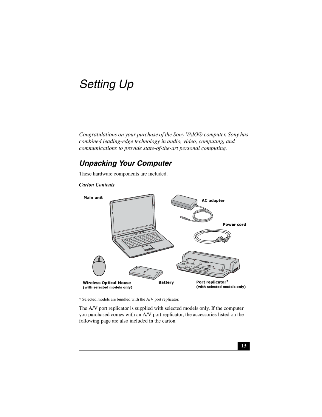 Sony VGN-A600 quick start Unpacking Your Computer, Carton Contents 