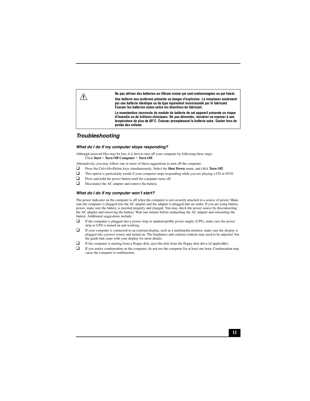 Sony VGN-FS500 manual Troubleshooting 