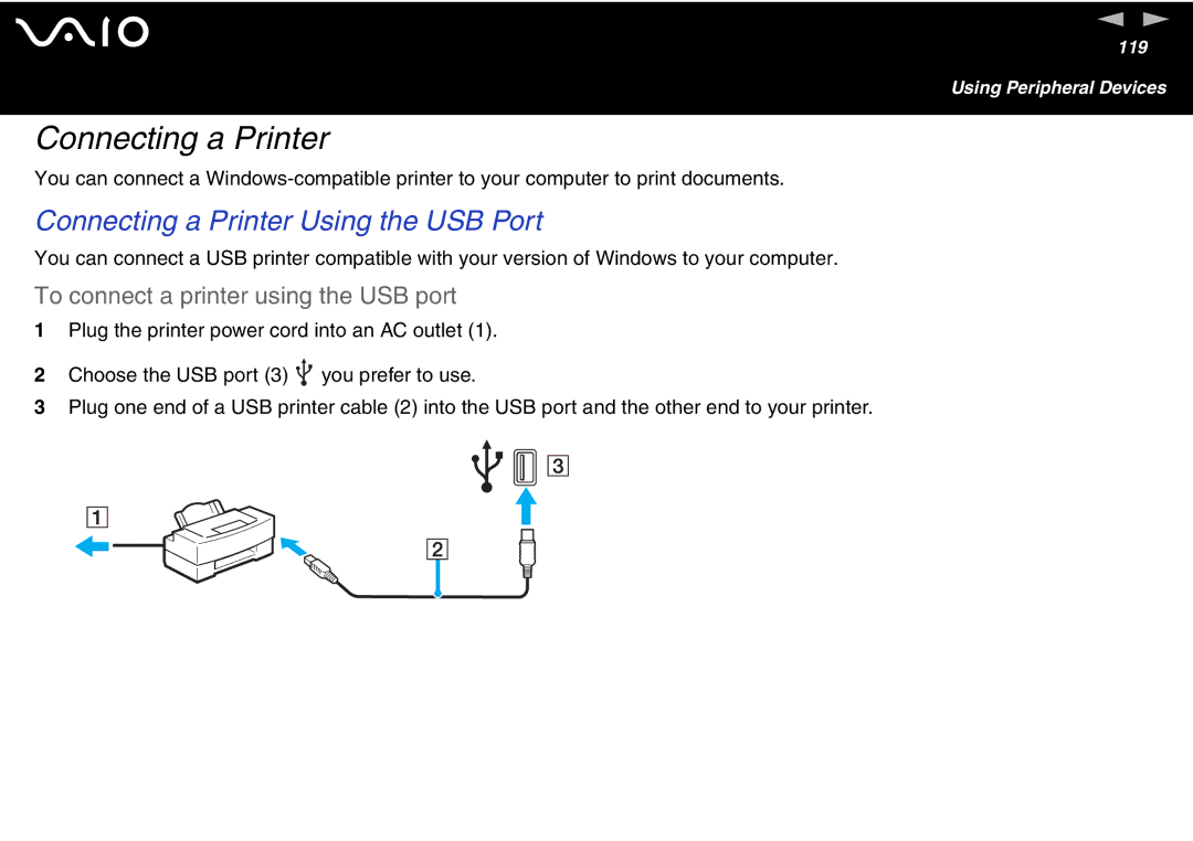 Sony VGN-FS600 Series manual Connecting a Printer Using the USB Port, To connect a printer using the USB port 