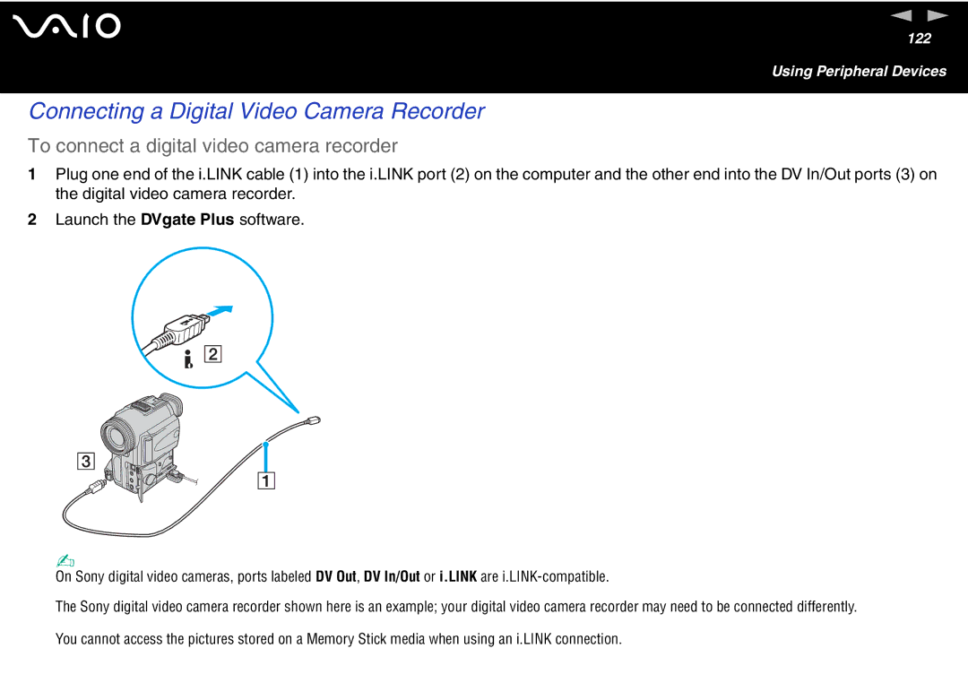 Sony VGN-FS700 Series manual Connecting a Digital Video Camera Recorder, To connect a digital video camera recorder 