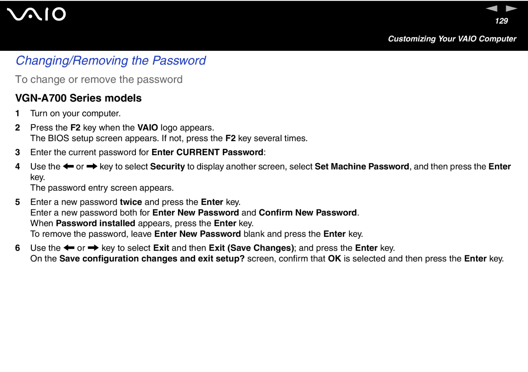 Sony VGN-FS600 Series, VGN-FS700 Series manual Changing/Removing the Password, To change or remove the password 