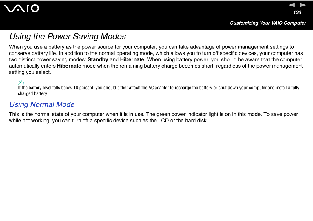 Sony VGN-FS600 Series, VGN-FS700 Series manual Using the Power Saving Modes, Using Normal Mode 