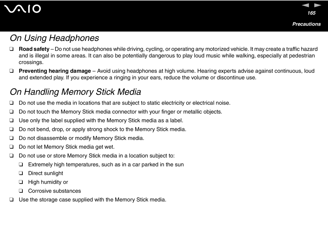 Sony VGN-FS600 Series, VGN-FS700 Series manual On Using Headphones, On Handling Memory Stick Media 