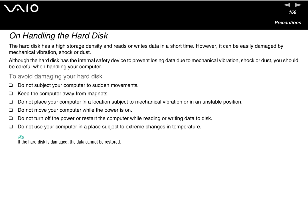 Sony VGN-FS700 Series, VGN-FS600 Series manual On Handling the Hard Disk, To avoid damaging your hard disk 