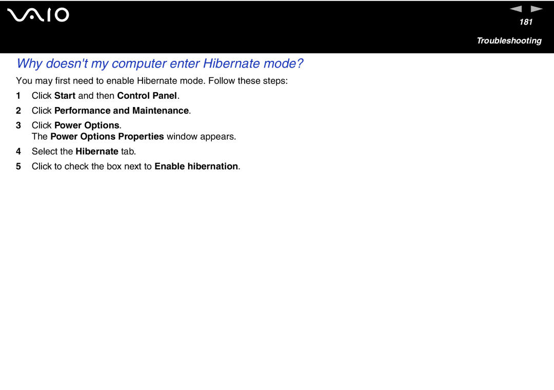 Sony VGN-FS600 Series, VGN-FS700 Series manual Why doesnt my computer enter Hibernate mode? 