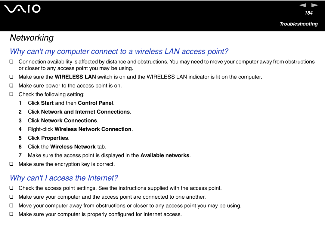 Sony VGN-FS700 Series, VGN-FS600 Series manual Networking, Why cant I access the Internet? 