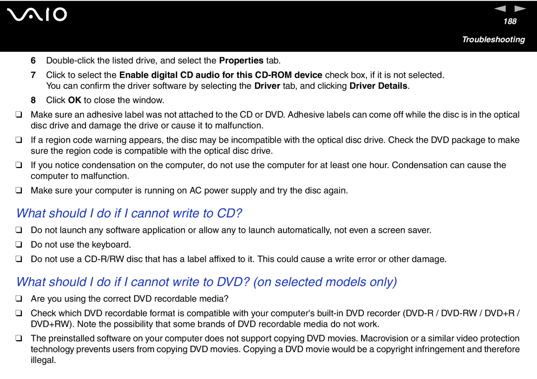 Sony VGN-FS700 Series, VGN-FS600 Series manual What should I do if I cannot write to CD? 