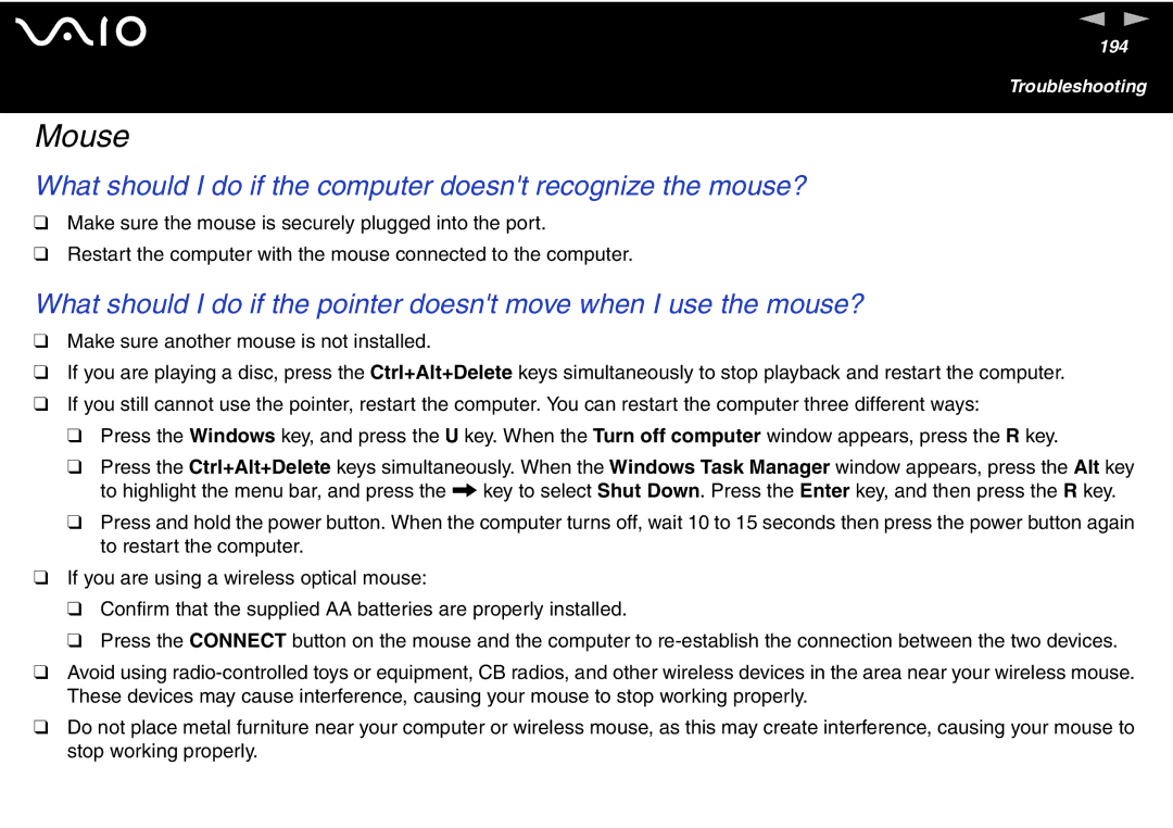 Sony VGN-FS700 Series, VGN-FS600 Series manual Mouse, What should I do if the computer doesnt recognize the mouse? 