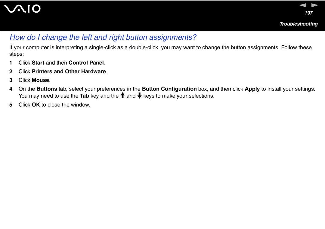 Sony VGN-FS600 Series, VGN-FS700 Series manual How do I change the left and right button assignments? 