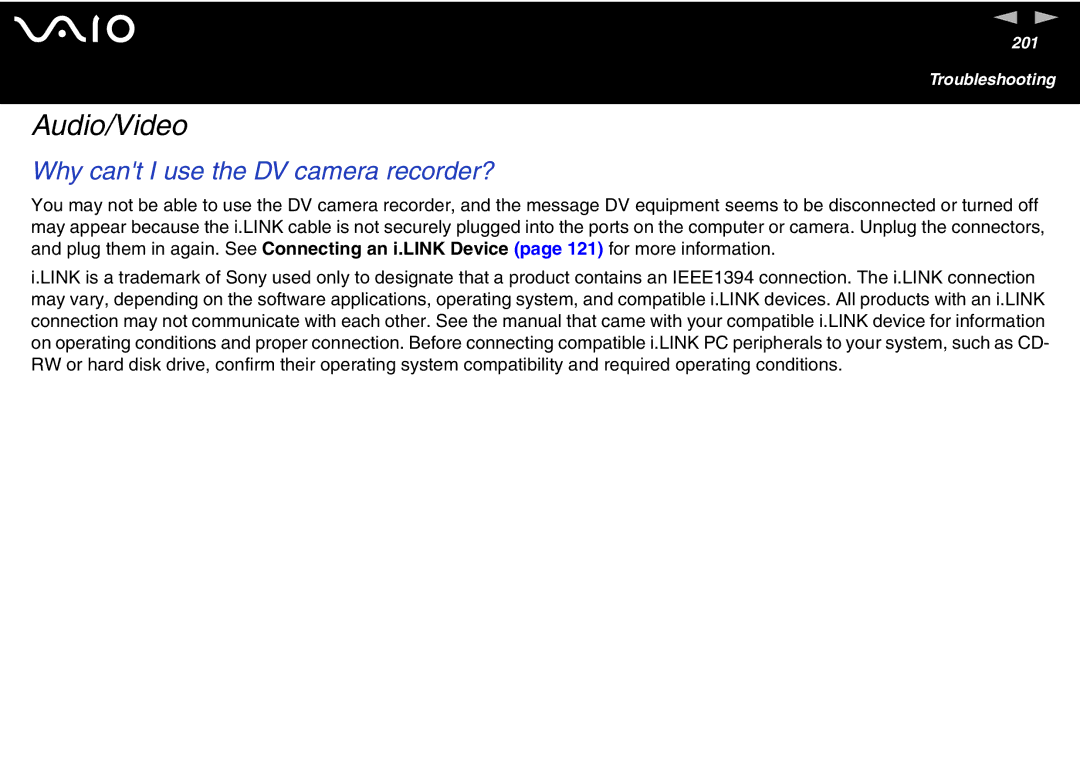 Sony VGN-FS600 Series, VGN-FS700 Series manual Audio/Video, Why cant I use the DV camera recorder? 