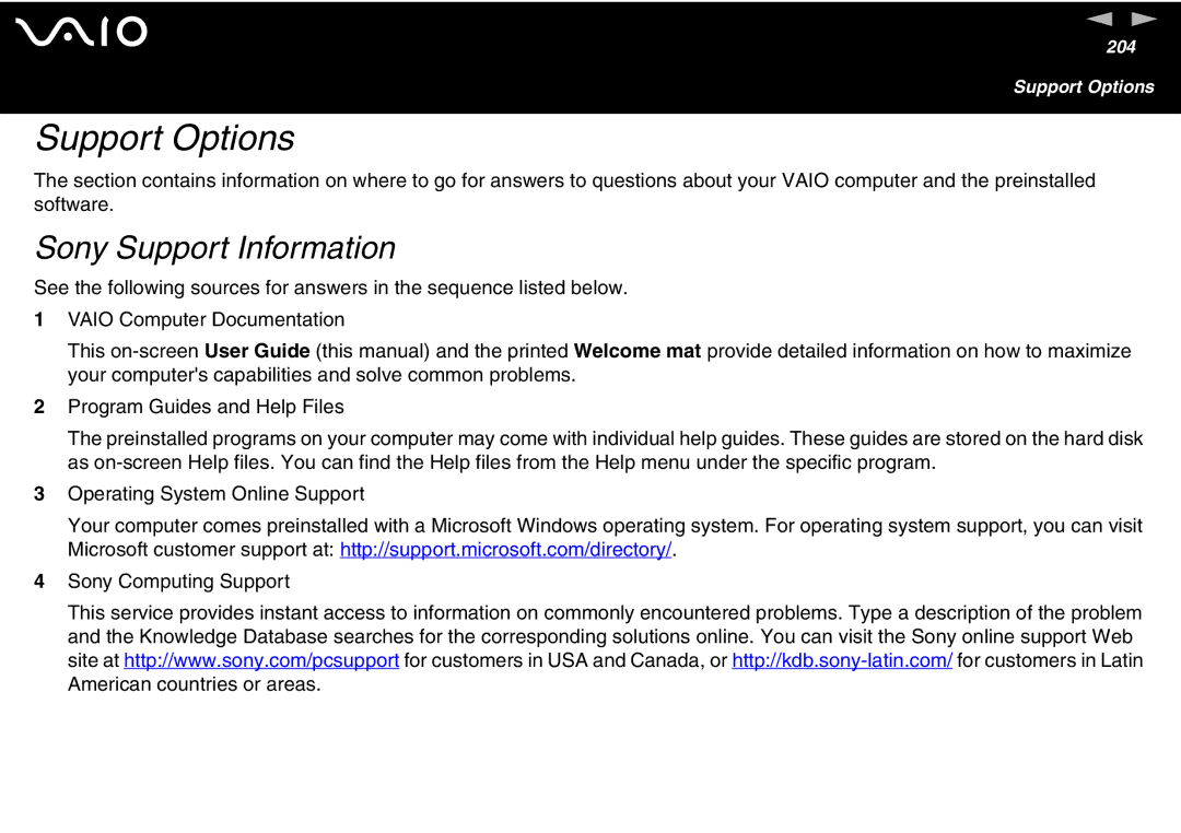 Sony VGN-FS700 Series, VGN-FS600 Series manual Support Options, Sony Support Information 