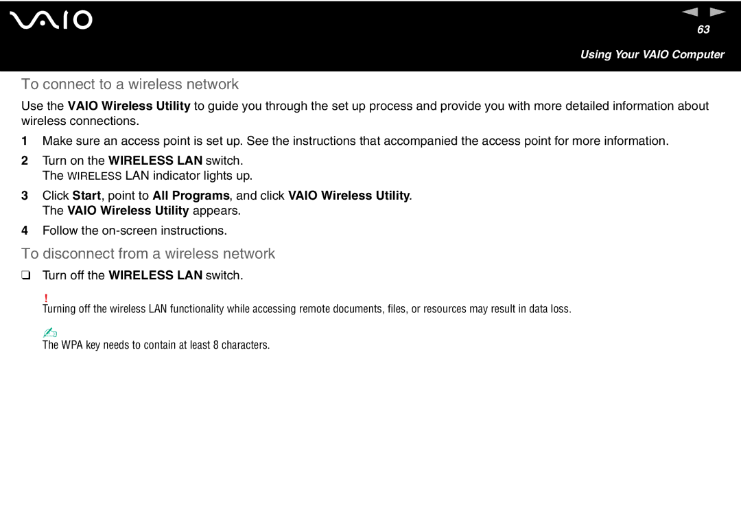 Sony VGN-FS600 Series, VGN-FS700 Series manual To connect to a wireless network, To disconnect from a wireless network 