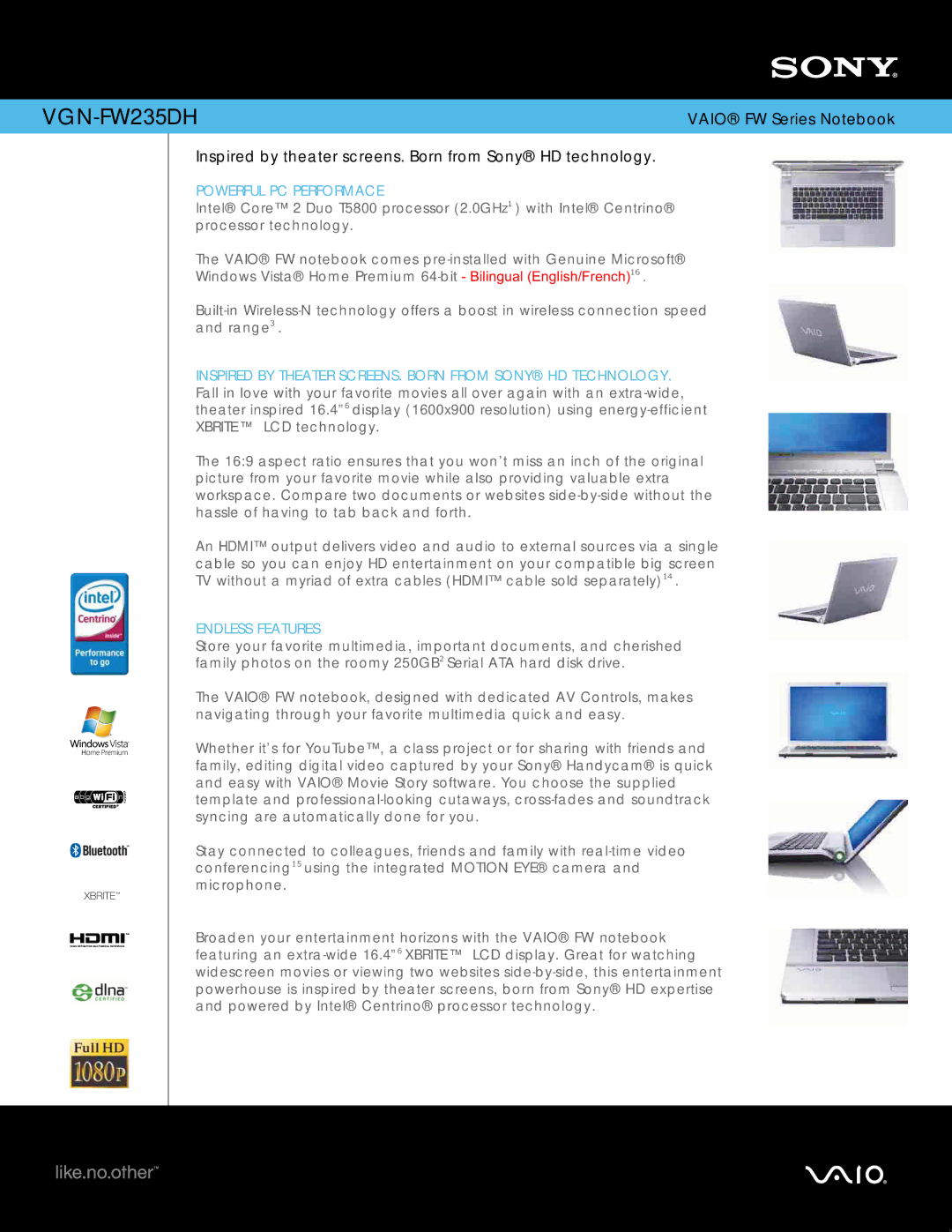 Sony VGN-FW235DH manual 