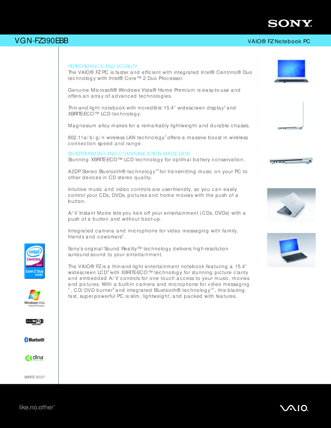 Sony VGN-FZ390EBB manual Performance and Mobility, Entertainment and Communication Made Easy 