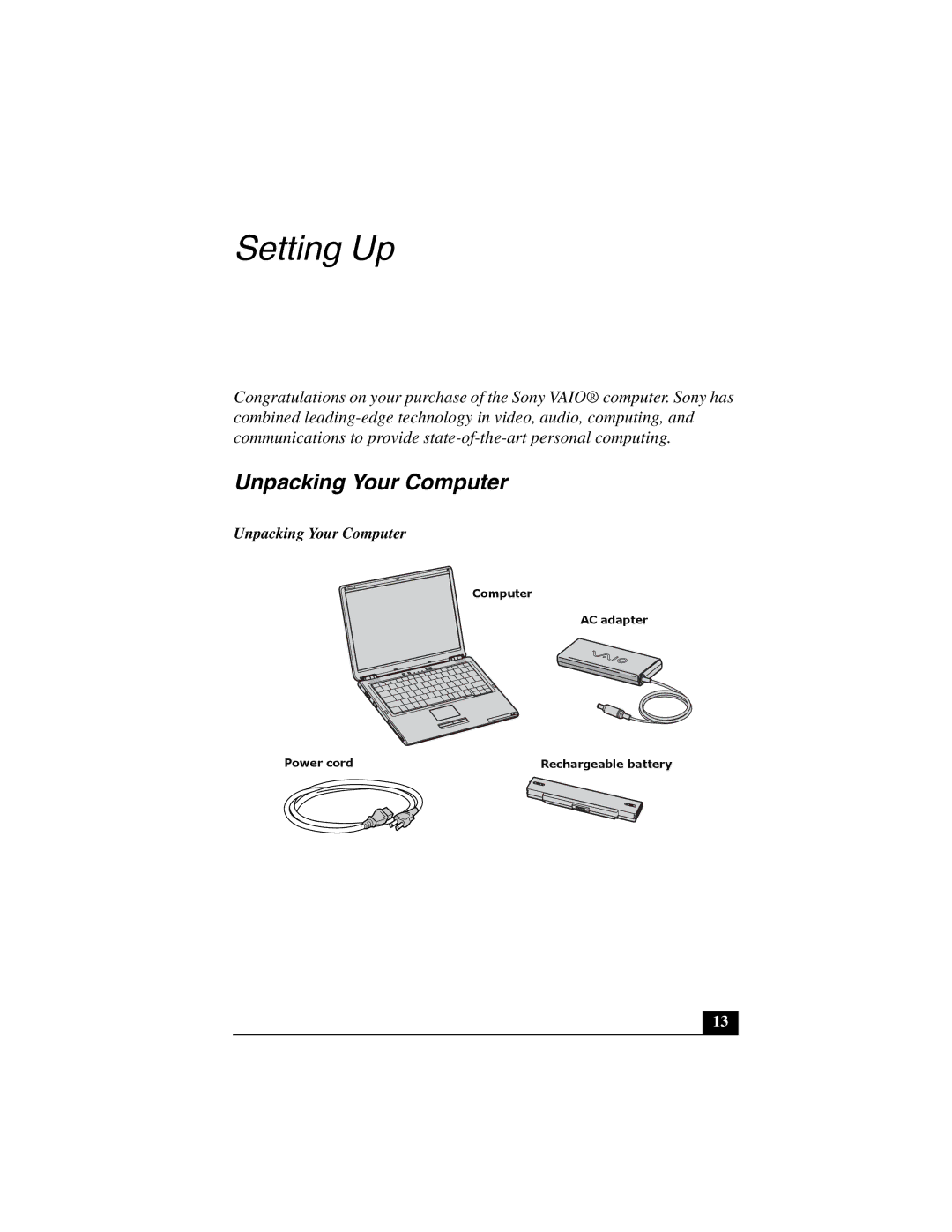 Sony VGN-S100 quick start Unpacking Your Computer 