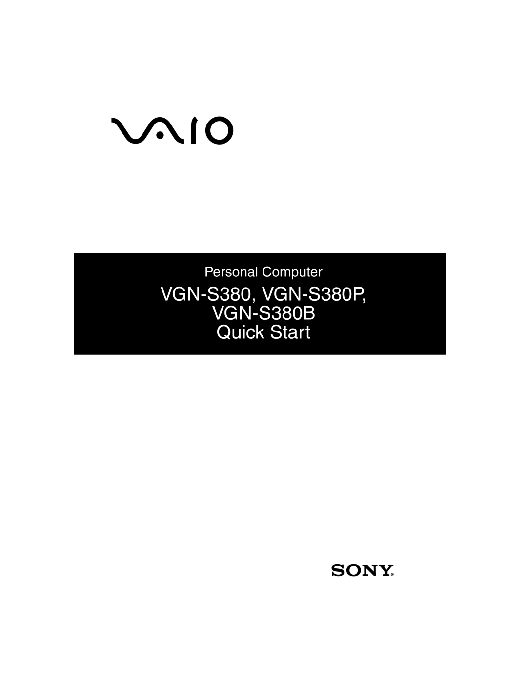 Sony VGN-S380P quick start VGN-S380B 