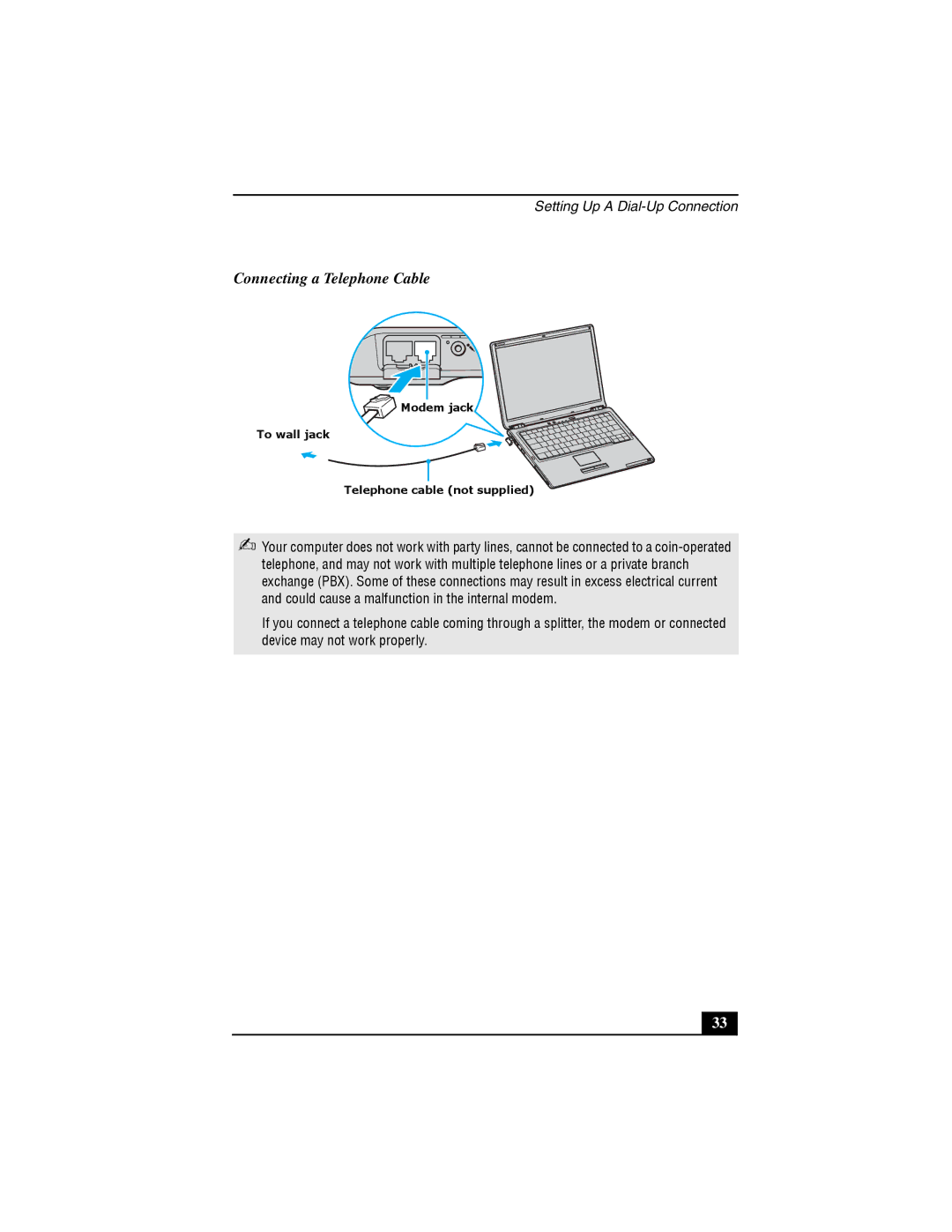 Sony VGN-S380B, VGN-S380P quick start Setting Up a Dial-Up Connection 