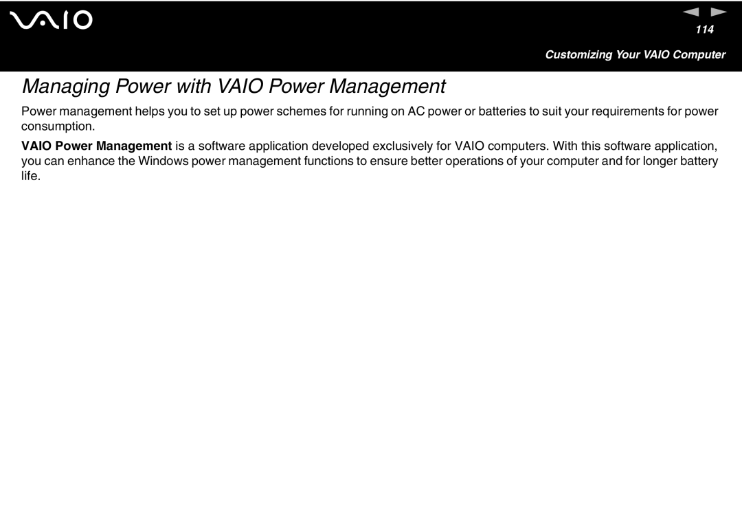 Sony VGN S400 Series, VGN-T300 Series manual Managing Power with Vaio Power Management 