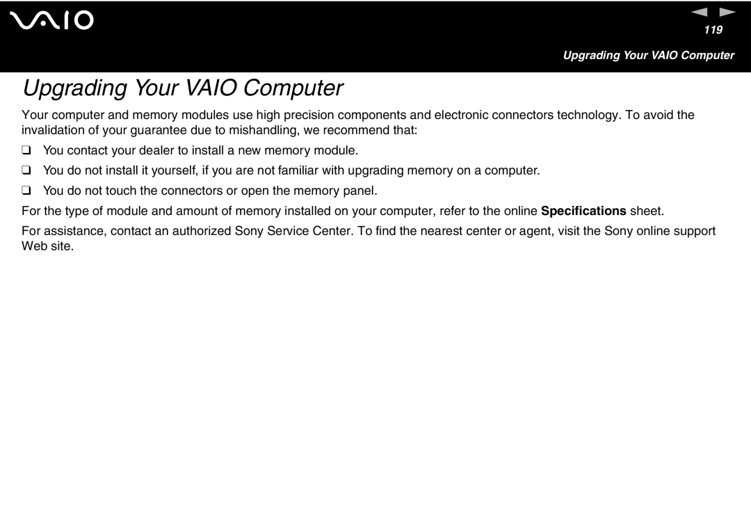 Sony VGN-T300 Series, VGN S400 Series manual Upgrading Your Vaio Computer 