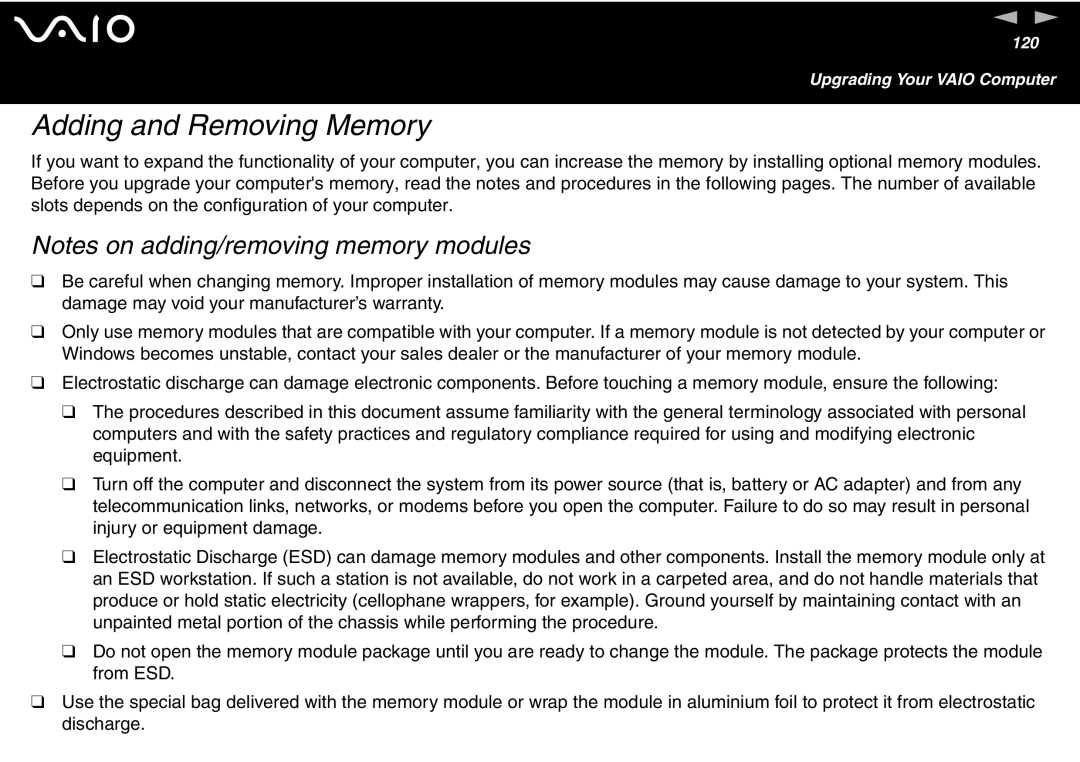 Sony VGN S400 Series, VGN-T300 Series manual Adding and Removing Memory 