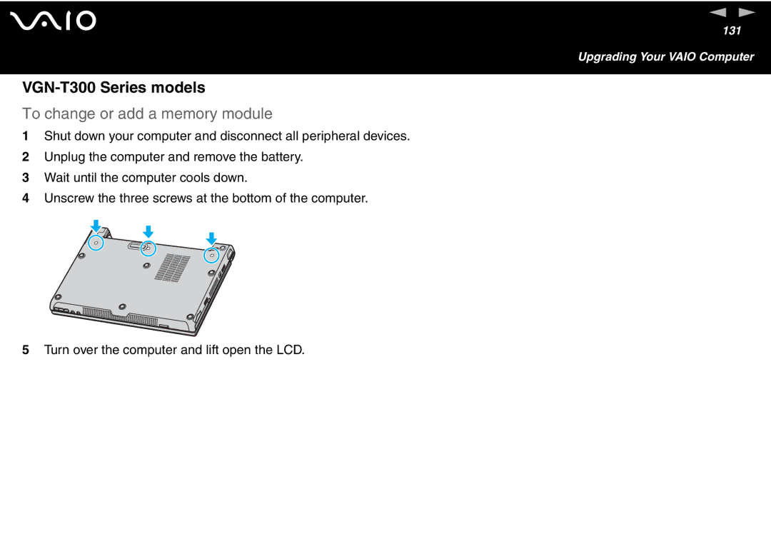 Sony VGN-T300 Series, VGN S400 Series manual To change or add a memory module 