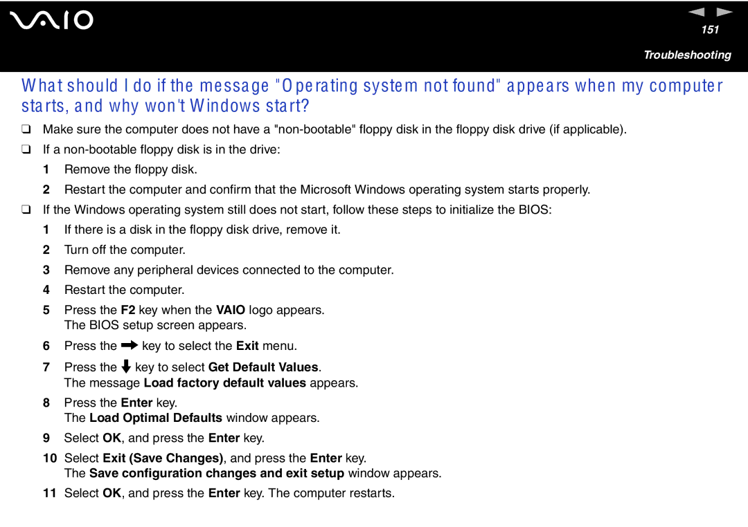 Sony VGN-T300 Series, VGN S400 Series manual Message Load factory default values appears 