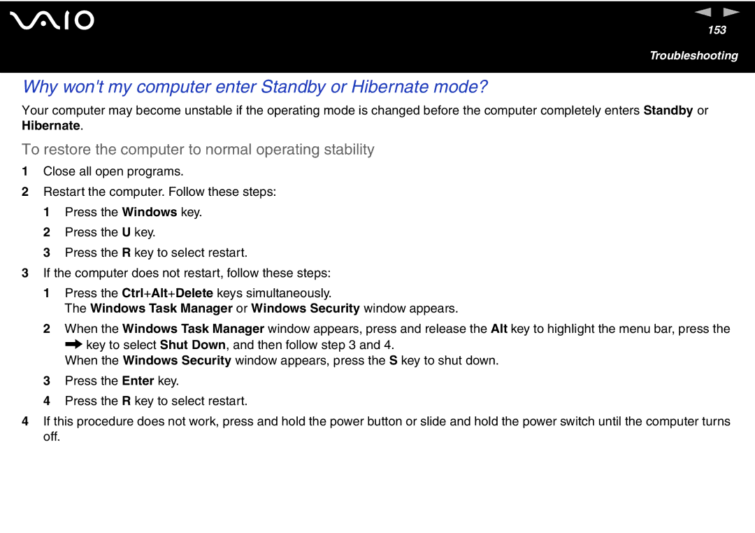 Sony VGN-T300 Series, VGN S400 Series manual Why wont my computer enter Standby or Hibernate mode? 