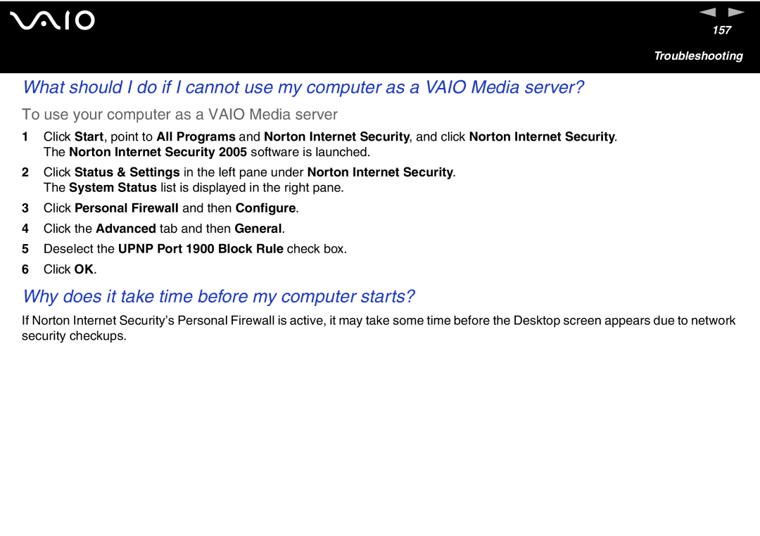 Sony VGN-T300 Series manual Why does it take time before my computer starts?, To use your computer as a Vaio Media server 