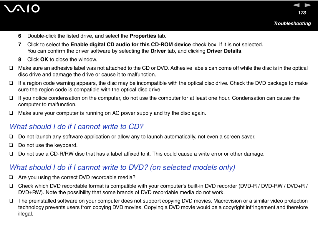 Sony VGN-T300 Series, VGN S400 Series manual What should I do if I cannot write to CD? 