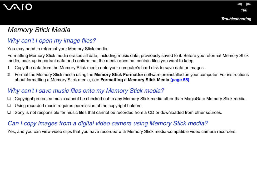 Sony VGN S400 Series, VGN-T300 Series manual Memory Stick Media, Why cant I open my image files? 