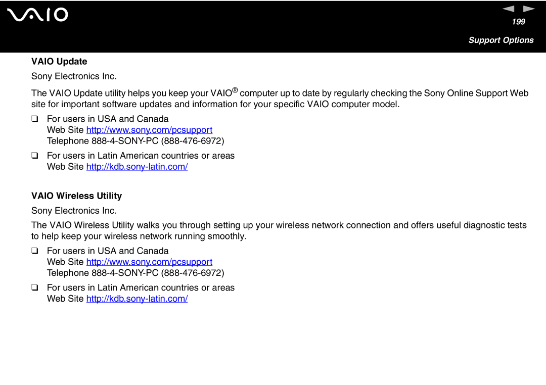 Sony VGN-T300 Series, VGN S400 Series manual Vaio Update, Vaio Wireless Utility 
