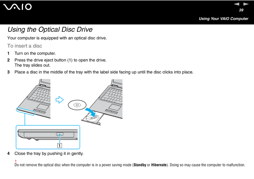 Sony VGN-T300 Series, VGN S400 Series manual Using the Optical Disc Drive, To insert a disc 