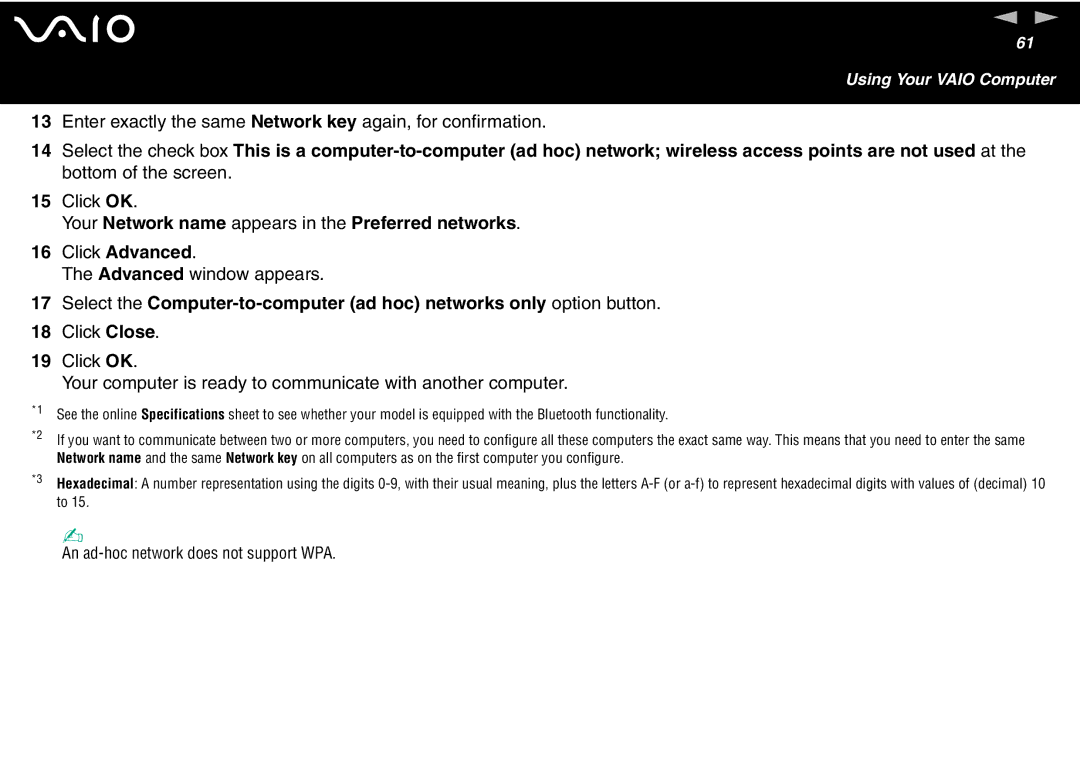 Sony VGN-T300 Series, VGN S400 Series manual Enter exactly the same Network key again, for confirmation 