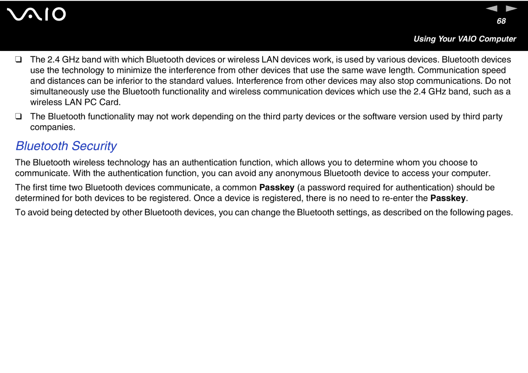 Sony VGN S400 Series, VGN-T300 Series manual Bluetooth Security 