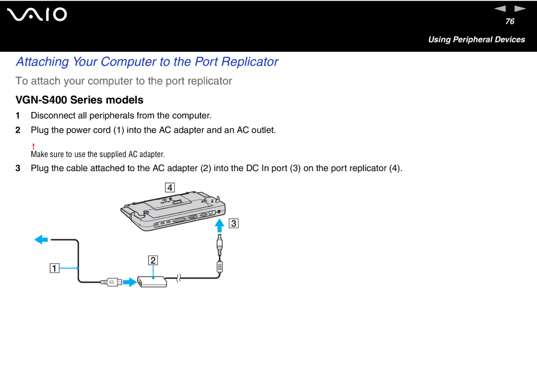 Sony VGN S400 Series manual Attaching Your Computer to the Port Replicator, To attach your computer to the port replicator 