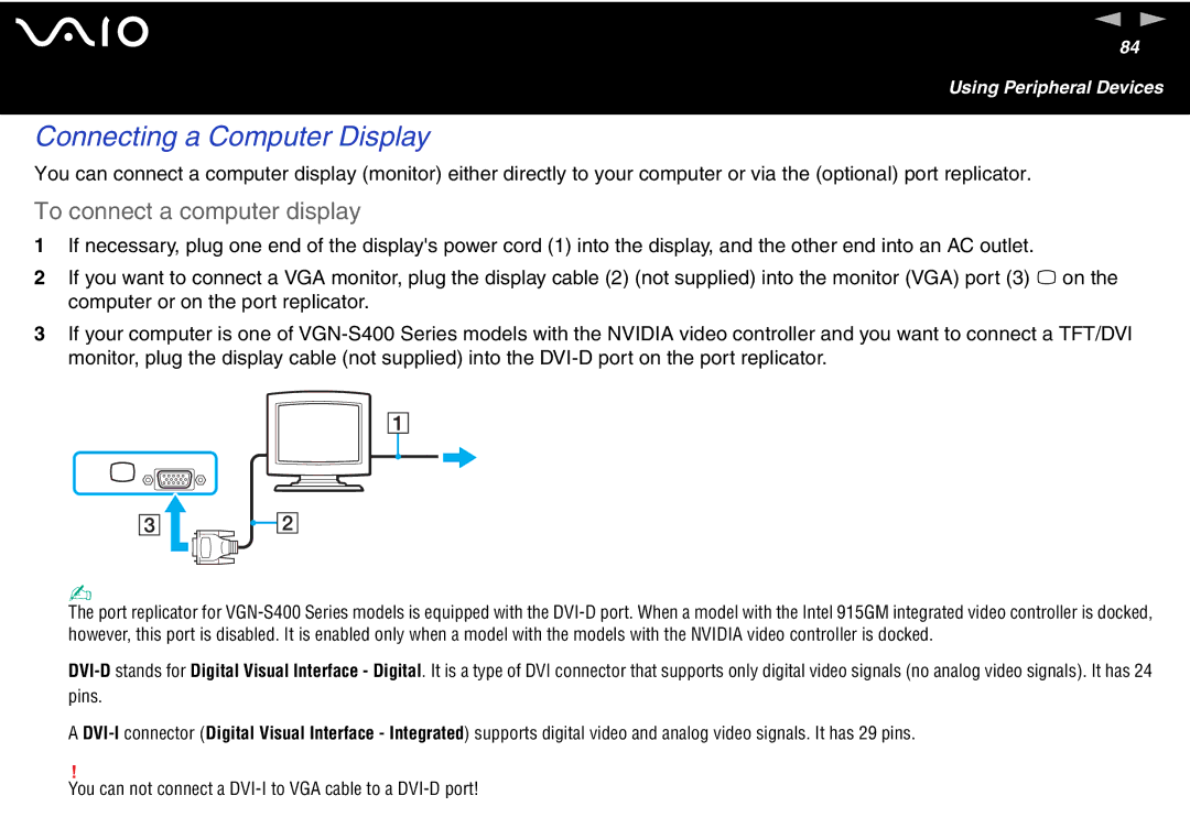 Sony VGN S400 Series, VGN-T300 Series manual Connecting a Computer Display, To connect a computer display 