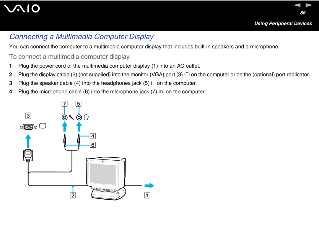 Sony VGN-T300 Series, VGN S400 Series Connecting a Multimedia Computer Display, To connect a multimedia computer display 