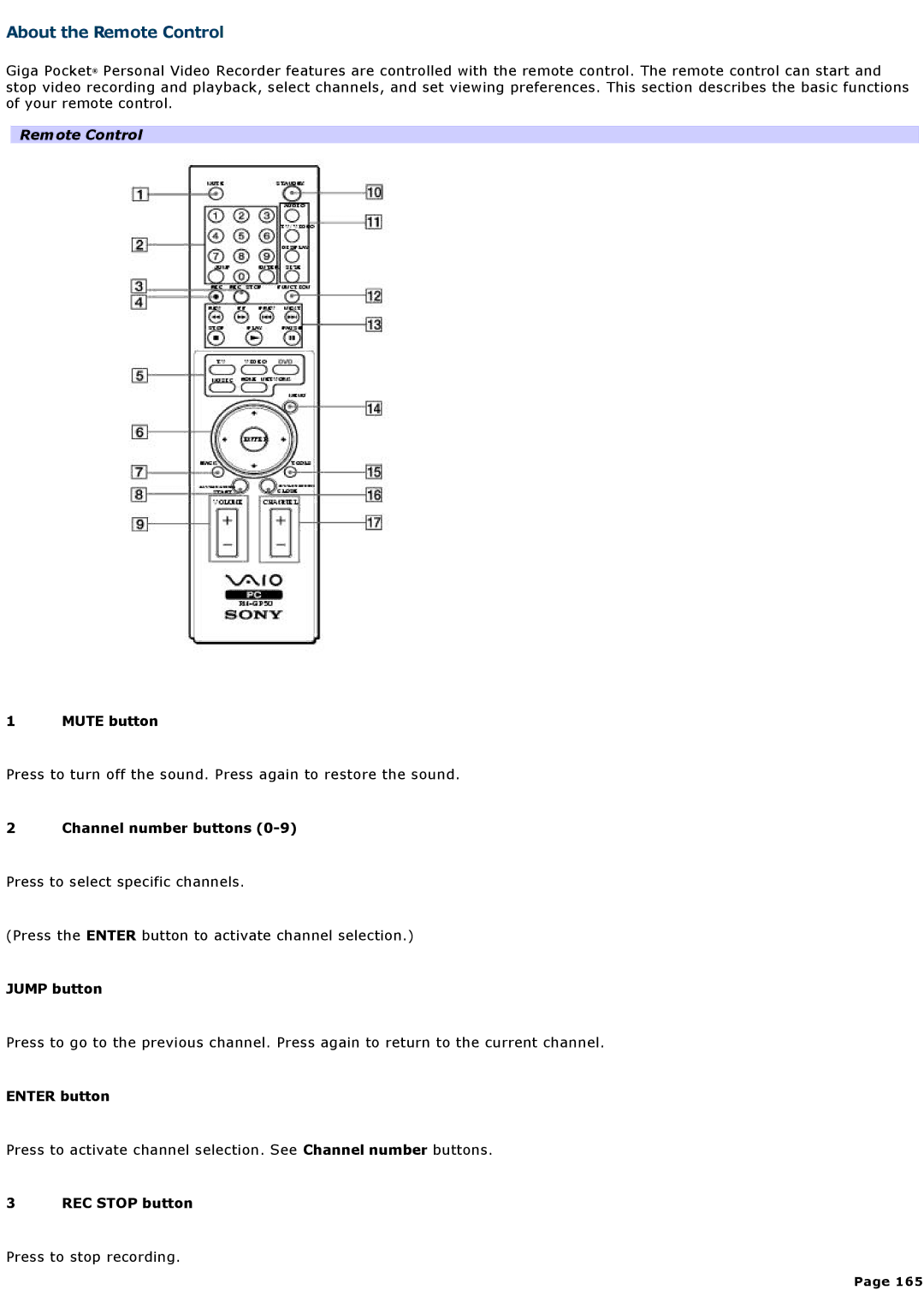 Sony VGNA200 specifications About the Remote Control 