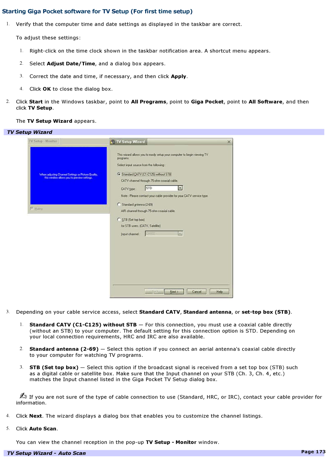 Sony VGNA200 specifications TV Setup Wizard appears, Click Auto Scan, TV Setup Wizard Auto Scan 