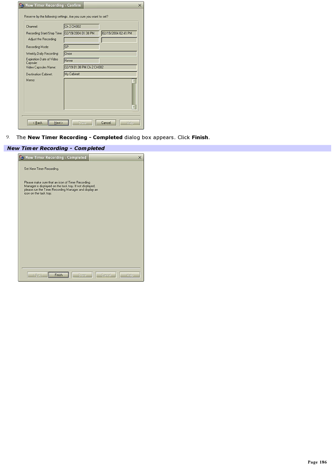 Sony VGNA200 specifications New Timer Recording Completed 