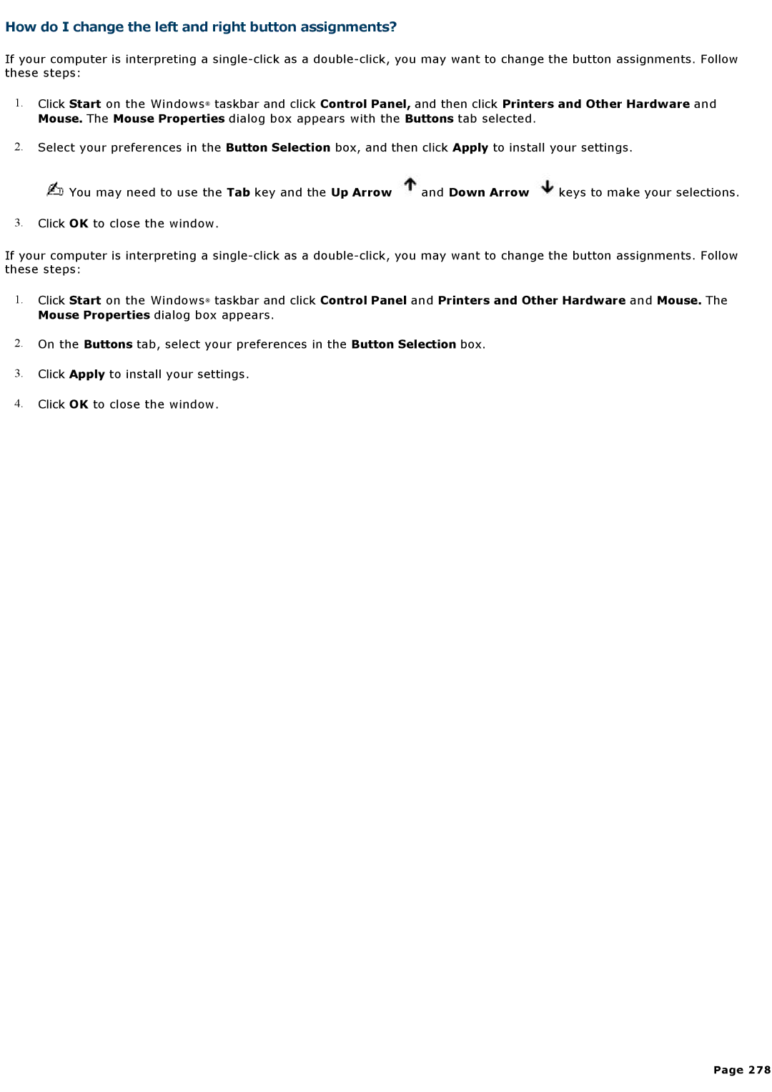 Sony VGNA200 specifications How do I change the left and right button assignments? 