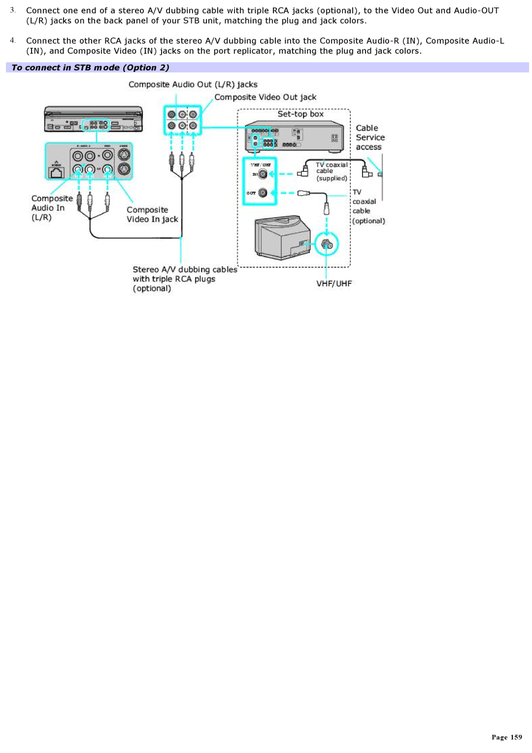 Sony VGNA600 specifications To connect in STB mode Option 