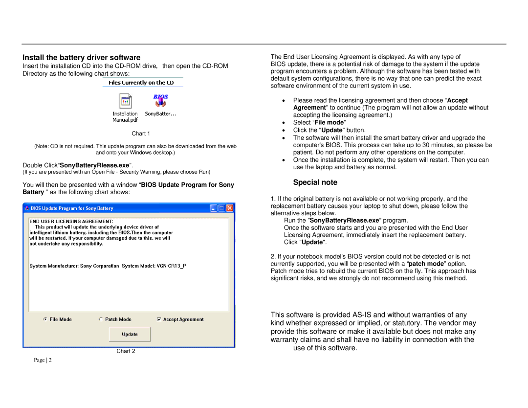 Sony VGP-BPS13 installation manual Install the battery driver software, Special note, Double ClickSonyBatteryRlease.exe 