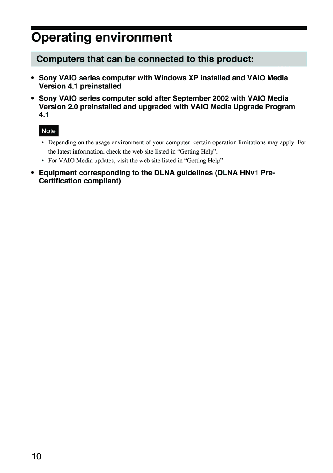 Sony VGP-MR100 operating instructions Operating environment, Computers that can be connected to this product 