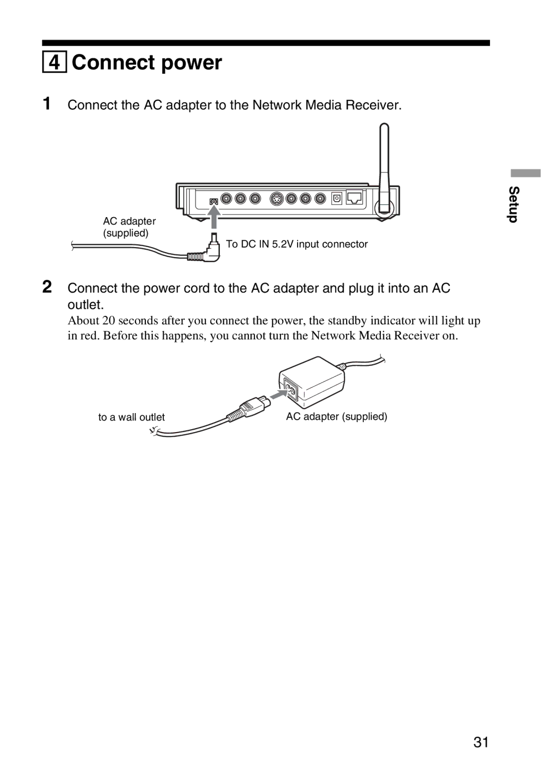 Sony VGP-MR100 operating instructions Connect power 