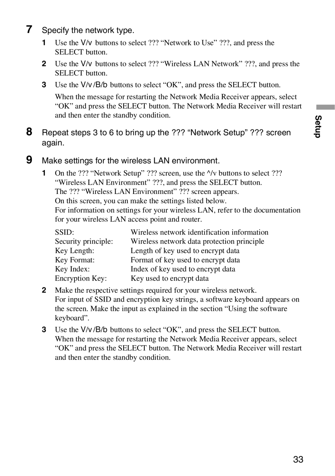 Sony VGP-MR100 operating instructions Specify the network type 