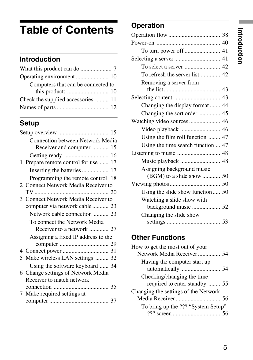 Sony VGP-MR100 operating instructions Table of Contents 